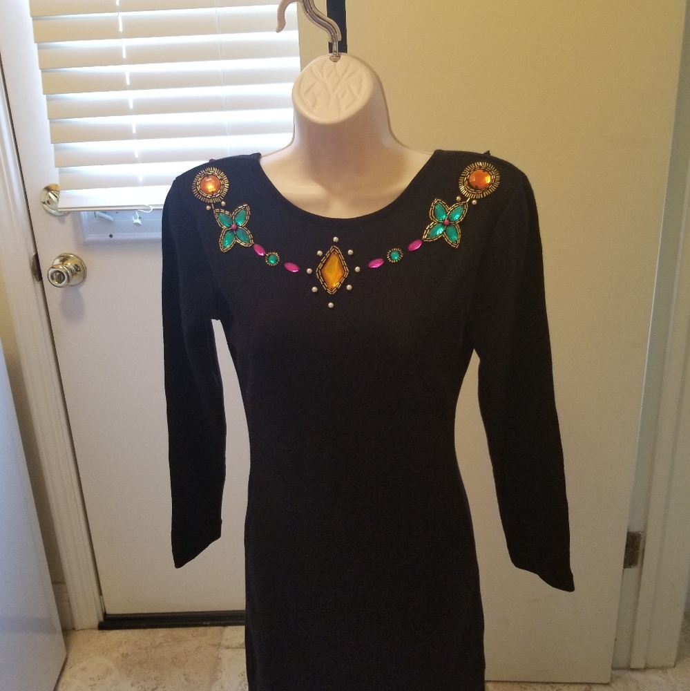 Jeweled black cocktail dress